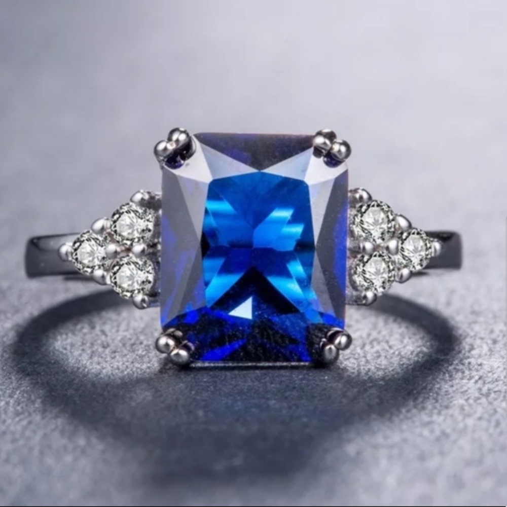 New stamped sterling silver blue sapphire ring - Picture 2 of 4